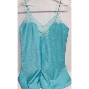 Vtg Victoria’s Secret Gold Tag Teal Satin Slip babydoll Nightgown Lingerie Sz M